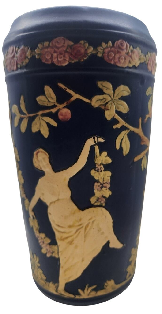 VINTAGE WELLER POTTERY POTTERY LG BLUE WARE DECORATED VASE